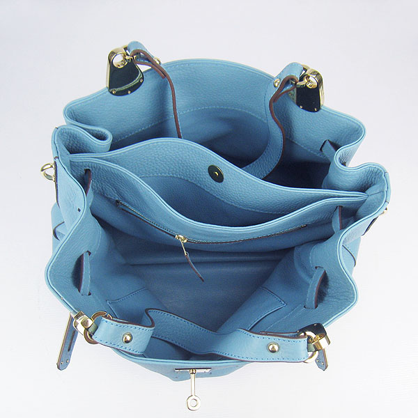 Replica Hermes New Arrival Double-duty leather handbag Light Blue 60668 - Click Image to Close